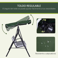 Outsunny Columpio de Jardín de 3 Plazas Balancín Exterior con Techo Ajustable y Marco de Acero para Balcón Terraza Patio Carga 200 kg 172x110x153 cm Verde - details 3