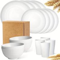 16 piezas de Vajilla de paja de Trigo irruble, juego de Vajilla reutilizable, Luz microonda APA para lavavajillas, platos, tazas, cuencos para camping RV Picni - details 7