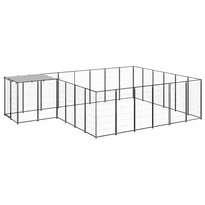 vidaXL Perrera negra 12,1 m² acero - 1