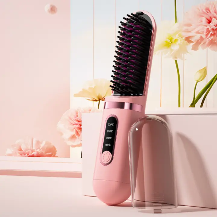 PORCHEDDU Ventilador de pelo recto sin Cuerda para Mujeres, peine de pelo recto Eléctrico recargable, mini alisador de pelo - 1