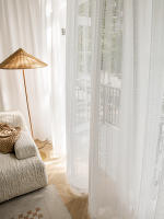 Cortina Blanca Sencilla Y Transparente Con Patrón Geométrico Estilo Bohemio Japonés Para Decoración De Habitaciones Con Bolso De Percha - details 2