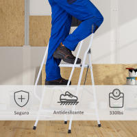 HOMCOM Escalera Plegable Escalera de Tijera de Metal con Apoyabrazos y Portaherramientas Carga 150 kg Blanco y Negro - details 7
