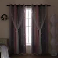Cortinas Decorativas Perforadas En Gradient Gris Y Rosa Con Estrellas Para Dormitorio De Niñas Sala De Estar Semi-Blackout - details 0