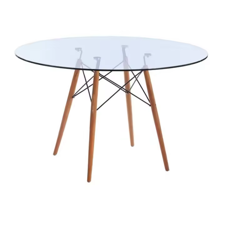 Mesa de Comedor Redonda 120 Elegante con Tapa de Cristal y Patas de Madera Maciza - 1
