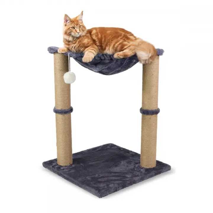 Rascador para Gatos Milo Mobiclinic® Pets Diseño 2 en 1 Hamaca y rascador 40 x 40 x 50 cm Resistente Fácil de Limpiar Cama Gatos Portátil y Ligero Soporte 10 kg Bola para Jugar Gris - 1