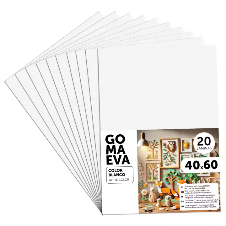 Goma Eva para Manualidades, Goma Espuma de Colores para Proyectos Creativos, Ideales para Artes y Manualidades, uso Escolar, Profesional o Artístico 40x60cm - m-office (Blanco, 20 uds) - 1