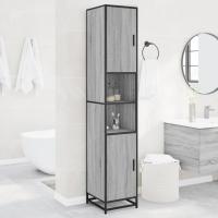 vidaXL Armario baño madera ingeniería y metal 35x37,5x188,5 cm en color Negro/Roble ahumado/Gris sonoma y más | almacenamiento funcional diseño moderno para baño dormitorio sala - details 2