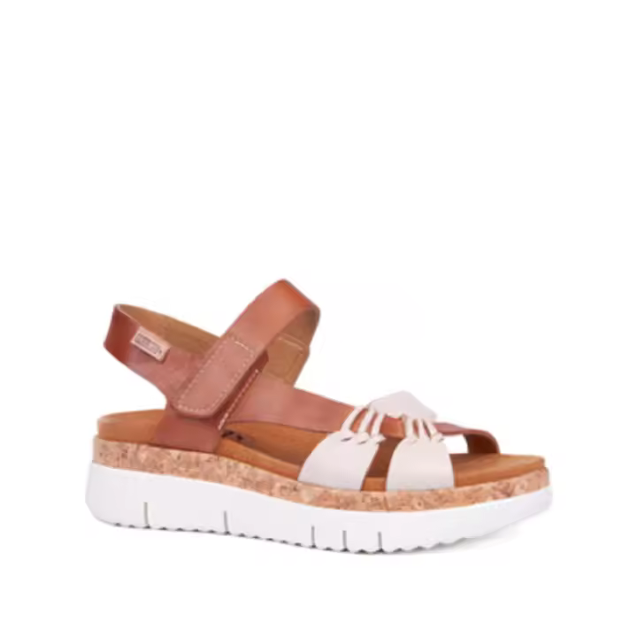 PIKOLINOS PALMA W4N-0968C1 SANDALIA DE PIEL DE PRIMERA CALIDAD, COLOR MARFIL-BRANDY, PISO VOLUMEN, PLANTILLA DE PIEL, AJUSTABLE CON VELCRO, SUPER-LIGE RA. - 1