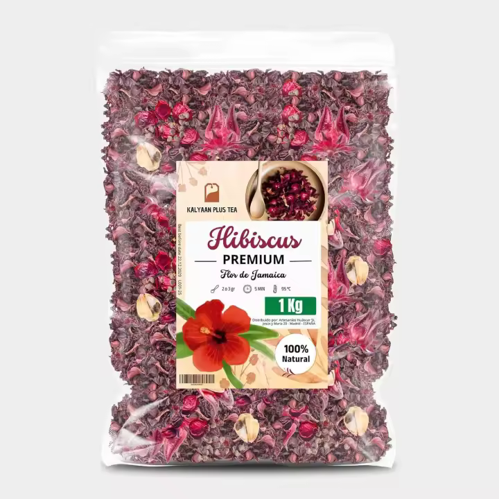 Flor de Jamaica Premium 1 KILO - Te de hibisco Premium - Hibisco flor de Jamaica para adelgazar 1KG - Infusiones Detox para aliviar inflamacion - Infusión de Hibisco a Granel - Infusion Antioxidante y Natural para Bajar de Peso - KALYAAN plus Tea - 1