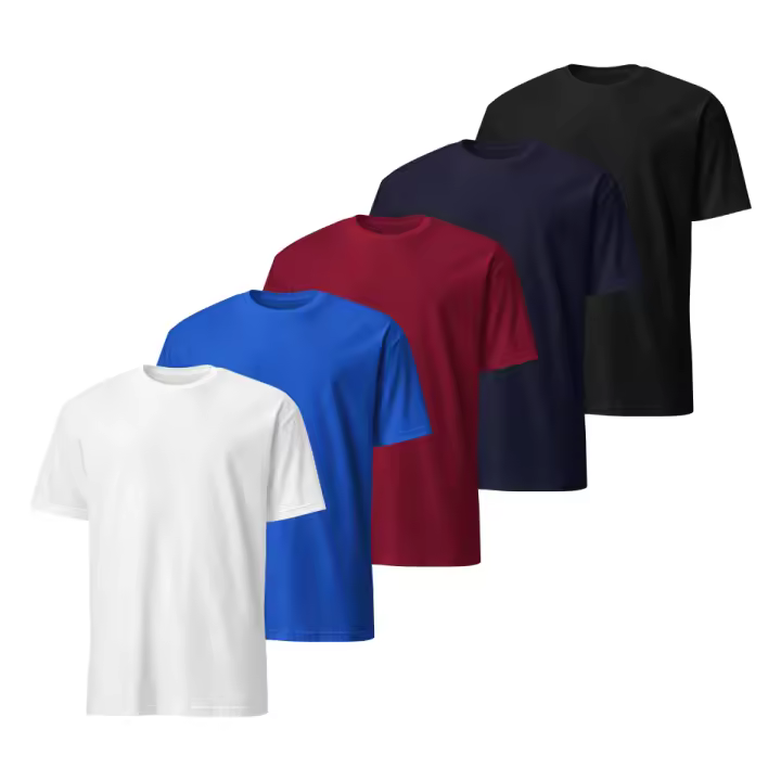 Pack de 5 Camisetas de Manga Corta para Hombre - Premium - 100% Algodón de Alta Calidad  - Color Blanco, Azul Royal, Burdeos, Azul Marino Navy y Negro - 1