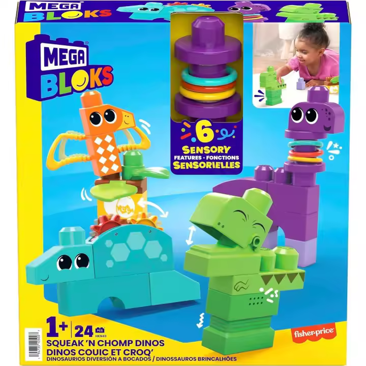 Mega Bloks Dinosaurios 24 Bloques sensoriales de construcción, Juguete +1 año - 1