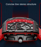 Reloj De Cuarzo Para Hombre Mark Fairwhale 5670 Diseño De Punta De Tonneau Multifuncional Impermeable Con Correa De Silicona Resina Para Deportes - details 5