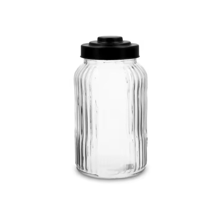 QUID MAISON Tarro Vidrio 11x11x19,3CM-1,25L Negro  Tape cierre rosca Reciclable - 1