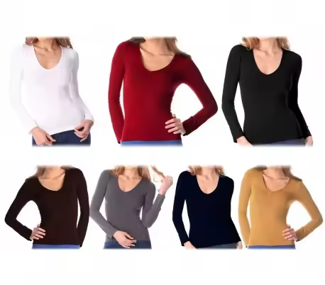 Mediawavestore VKA25 Camiseta Térmica Mujer Felpa Cuello V Slim Fit - 1