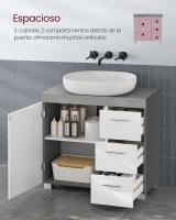 Armario bajo para lavabo de baño, 3 amplios cajones, 2 compartimentos detrás de puerta, con patas estables, color blanco o gris cemento - details 6