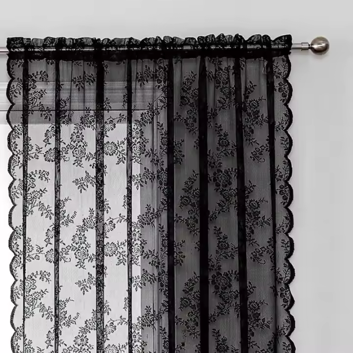 Cortinas De Encaje Sencillo Negro Para Ventanas De Sala Y Dormitorio Cortinas De Partición Para Ventanas Bayas Tejidas Alargadas - 1