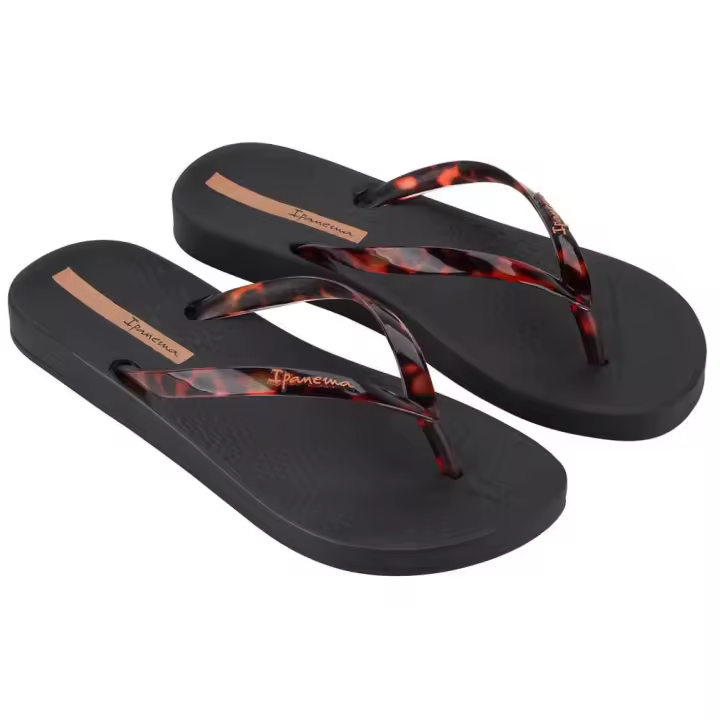 IPISCINA IPANEMA 83475 CONNECT FEM Sandalia piscina de señora de dedo, tiras con estampado imitación carey y suela de color negro, cómodas y ligeras, fabricadas con materiales reciclados. Sandalias veganas. - 1