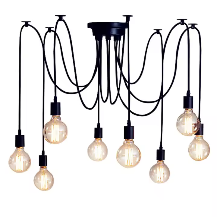 Lámpara de araña de techo E27 negra, lámpara de iluminación de bricolaje ajustable clásica antigua restaurante industrial elegante moderno 8 brazos (47,24 pulgadas/59,05 pulgadas/78,74 pulgadas) - 1