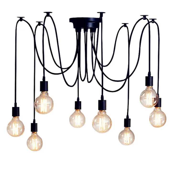 Lámpara de araña de techo E27 negra, lámpara de iluminación de bricolaje ajustable clásica antigua restaurante industrial elegante moderno 8 brazos (47,24 pulgadas/59,05 pulgadas/78,74 pulgadas) - 1