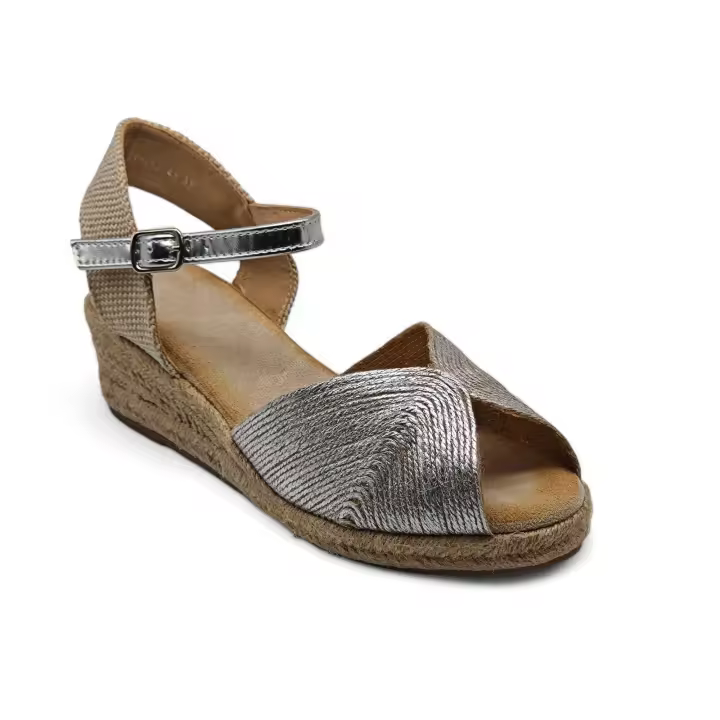 Calzados soraia, Sandalia de antelina y plataforma de yute, espardeñas de cuña, para mujer. - 1