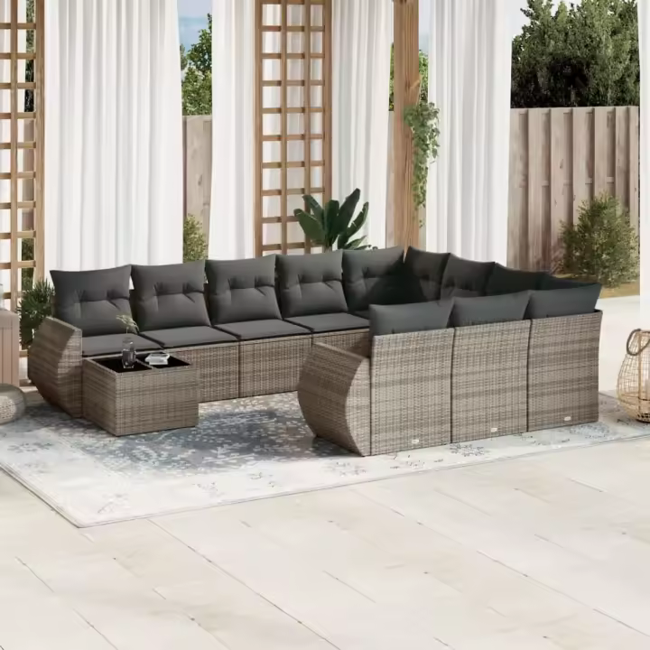 vidaXL Set de sofás de jardín 11 pzas y cojines ratán sintético gris - 1