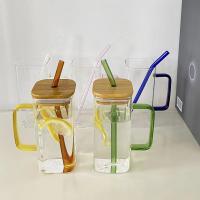 Vaso De Vidrio Transparente Con Tapa De Bambú Y Pajita De Color Para Bebidas Resistentes Al Calor De 301-400ml Vaso Grande Para Agua Leche Jugo Té De Burbujas - details 1