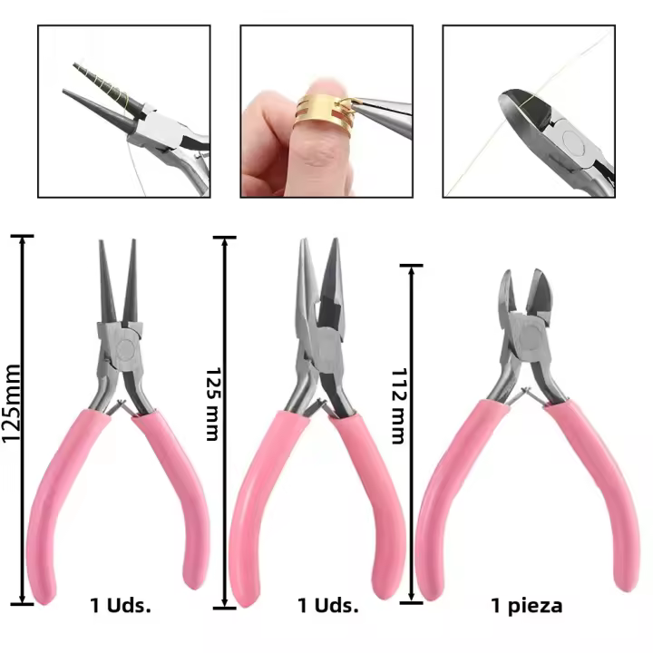 Kit De 3 Herramientas De Joyería 3 Estilos Pinzas Para DIY Reparación De Joyería Suministros Incluyen Pinza De Aguja Nariz Redonda Y Diagonal - 1