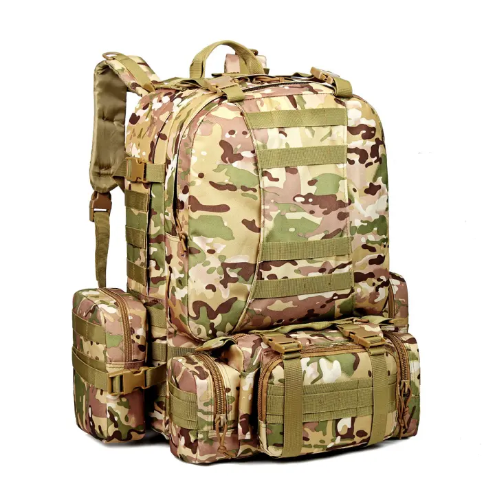 Mochila táctica de camping de gran capacidad con hebilla de color a juego, de tela Oxford, para exteriores, de camuflaje militar, para montañismo - 1