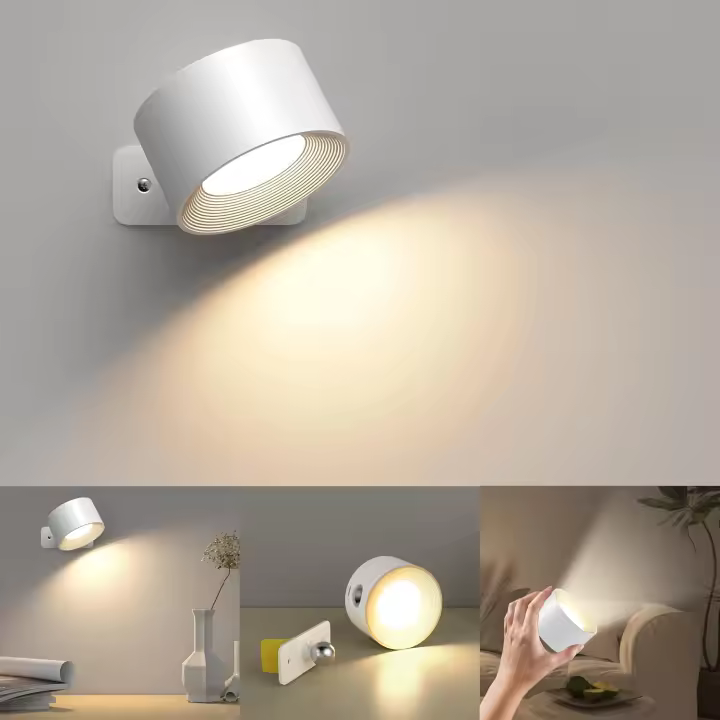 Aplique de pared interior, recargable por USB, 3 colores y 3 brillos, control táctil giratorio de 360° (blanco) - 1
