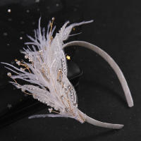 Corona De Crystals Para Novia Adornos De Cabello De Boda Con Perlas Y Plumas Aro De Pelo Para Mujeres Accesorios De Vestido - details 2