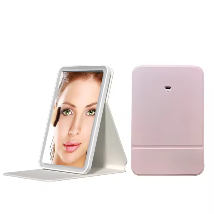 Espejo De Maquillaje Plegable Para Viajes Con Luz LED Y Recarga USB Rotación De 360° Espejo De Vestíbulo Portátil Para Mujeres Regalos - 1