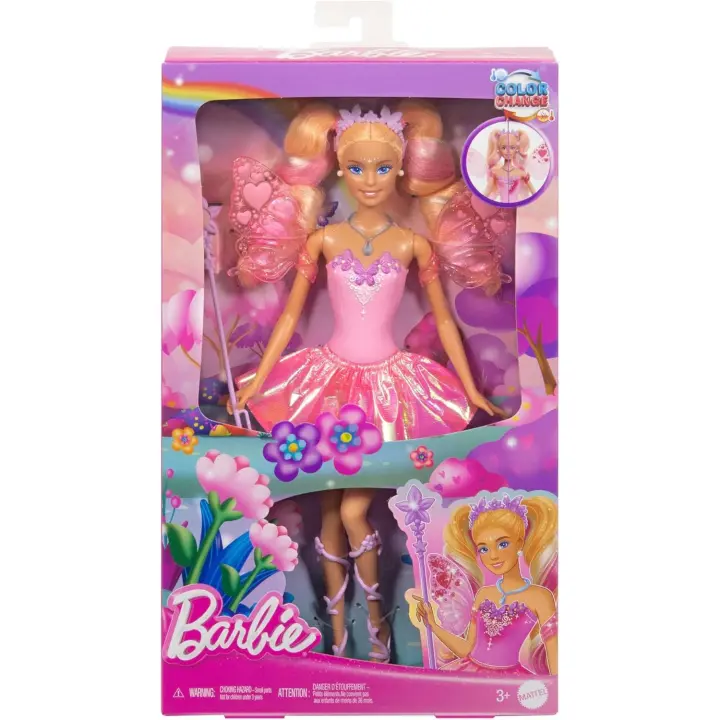 Mattel Barbie Hada Muñeca con varita de juguete y accesorios de moda, temática de fantasía con cambio de color en las alas y el conjunto (JCP76) - 1