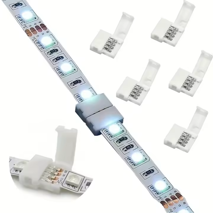 Conector De Esquina RGB LED 10mm 4pin En Forma De L Para Tiras De Luz LED 5050 3528 Angulo De 90 Grados IP20 Sin Soldar - 1