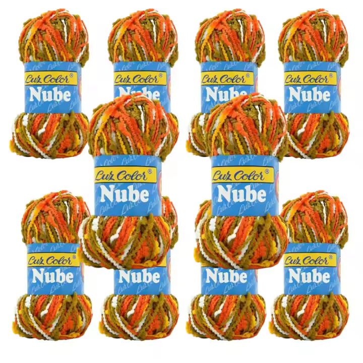 Lote 10 Ovillos Multicolor naranja - verde nube – Hilo Seda Suave Nylon Premium  50g - 95m  Agujas 4-5 mm  LANAS LUZ COLOR - 1