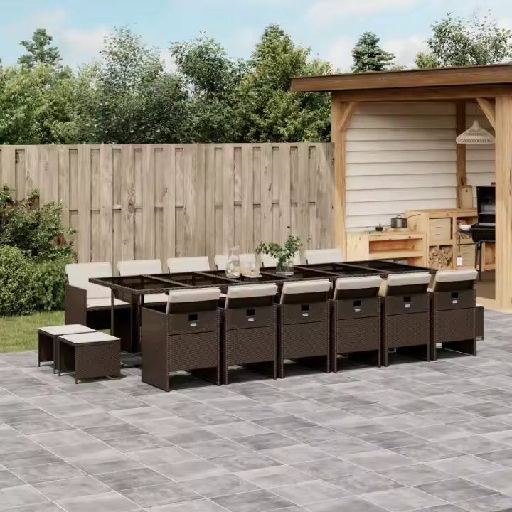 vidaXL Set de muebles jardín 17 pzas y cojines ratán sintético marrón - 1