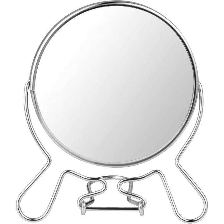Espejo de maquillaje redondo de 4 pulgadas, para tocador de baño, compacto, portátil, de bolsillo, plegable, con zoom bidireccional y aumento del 200 %. Doble cara. - 1