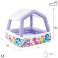 INTEX - Piscina infantil hinchable con toldo desmontable, 157x157x122 cm, capacidad 295 litros, diseño acuático colorido, tapón de desagüe, uso exterior, juego acuático, jardín, verano, niños +2 años, vinilo resistente, incluye parche de reparación - details 3