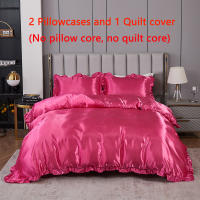 Set De Edredón Satinado 3PCS Rosa Y Rosa Claro Seda Suave Con Volante Patrón De Lujo Colchón Funda De Edredón Moderno Para Cama - details 0