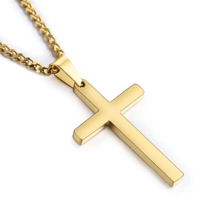 Collar con Colgante de Cruz de Maple inoxidable 316L para hombre y Mujer, con Cadena de 55 + 5 cm | Cadena de Cruz de Plata, Gold y Negro. Regalos de Pascua para cumpleaños, Navidad y Acción de Gracias. - 1