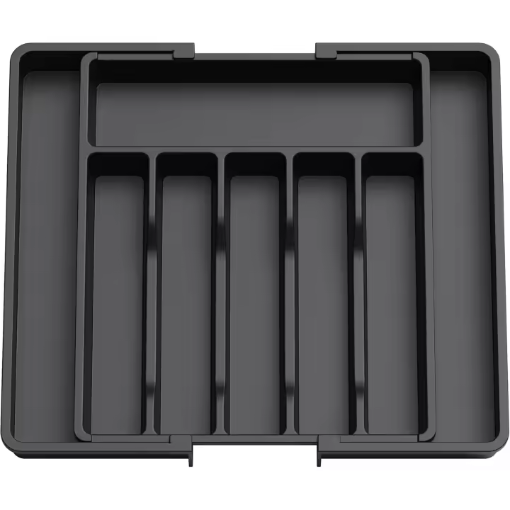 Organizador de cajones para cubiertos, bandeja de utensilios extensible para cocina, cubiertos ajustables y soporte de cubiertos, almacenamiento de plástico compacto - 1