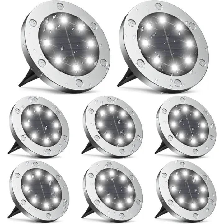 Lámpara solar exterior, luz solar exterior 8 Piezas, lámpara solar exterior 8LED, foco solar exterior IP65 impermeable, lámpara solar decorativa exterior para Path Terrace - 1