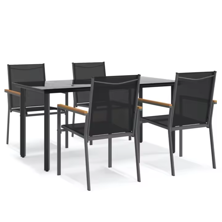 vidaXL Juego de comedor para jardín 5 piezas acero y textilene negro - 1