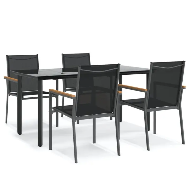 vidaXL Juego de comedor para jardín 5 piezas acero y textilene negro - 1