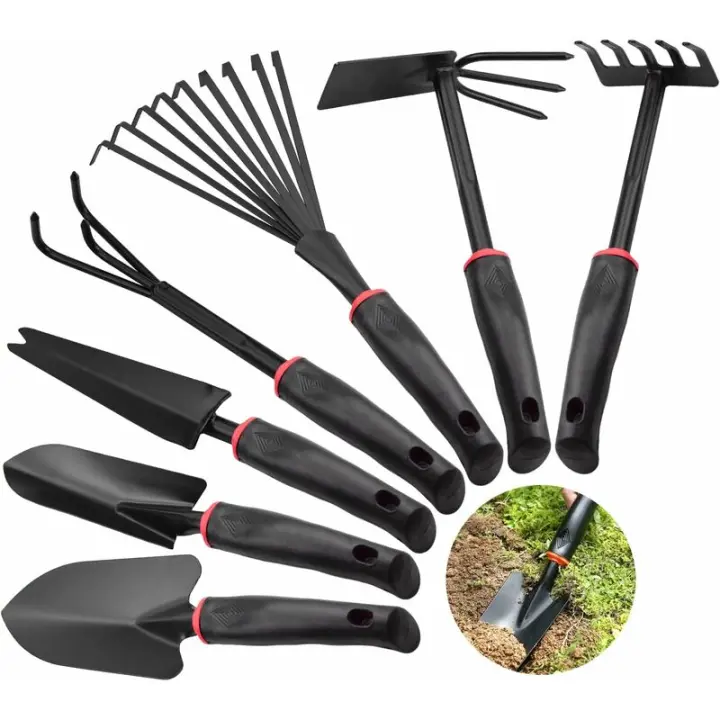 Juego de herramientas de jardinería de 7 piezas, rastrillo cultivador, pala de jardinería, trasplantadores antideslizantes, rastrillo de flores, poda de plántulas - 1