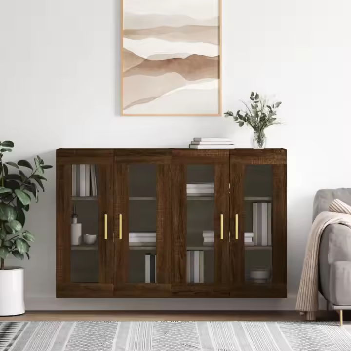 vidaXL Armarios de pared 2 uds madera de ingeniería marrón roble - 1