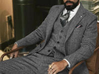 Traje De Invierno Para Hombre Gris Oscuro Tweed Ajustado Herringbone Traje De Noche Formal 3 Piezas Boda (Chaleco + Chaqueta + Pantalones) - details 3