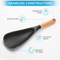 Juego de 2 cucharas de silicona grandes y pequeñas para sartenes antiadherentes. Cuchara de cocina con mango de madera para remover, voltear, raspar y servir. Espátula resistente al calor para hornear y remover (29 cm y 34 cm, color negro). - details 3