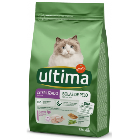 Ultima Esterilizado Y Bolas De Pelo Pienso Con Pavo Para Gatos 1.5 Kg