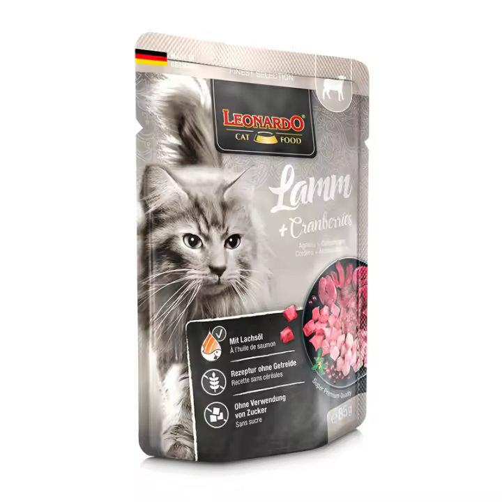 Leonardo Menú de Cordero y Arándanos Sobres para Gatos - 16 unidades x 85 gr - 1