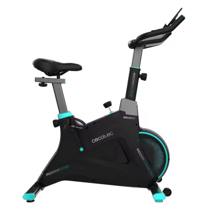 Bicicleta indoor de resistencia magnética con volante de inercia de 10 kg, 10 niveles de resistencia manual, APP, pantalla LCD, pulsómetro, ruedas de transporte y soporte para tablet. - 1